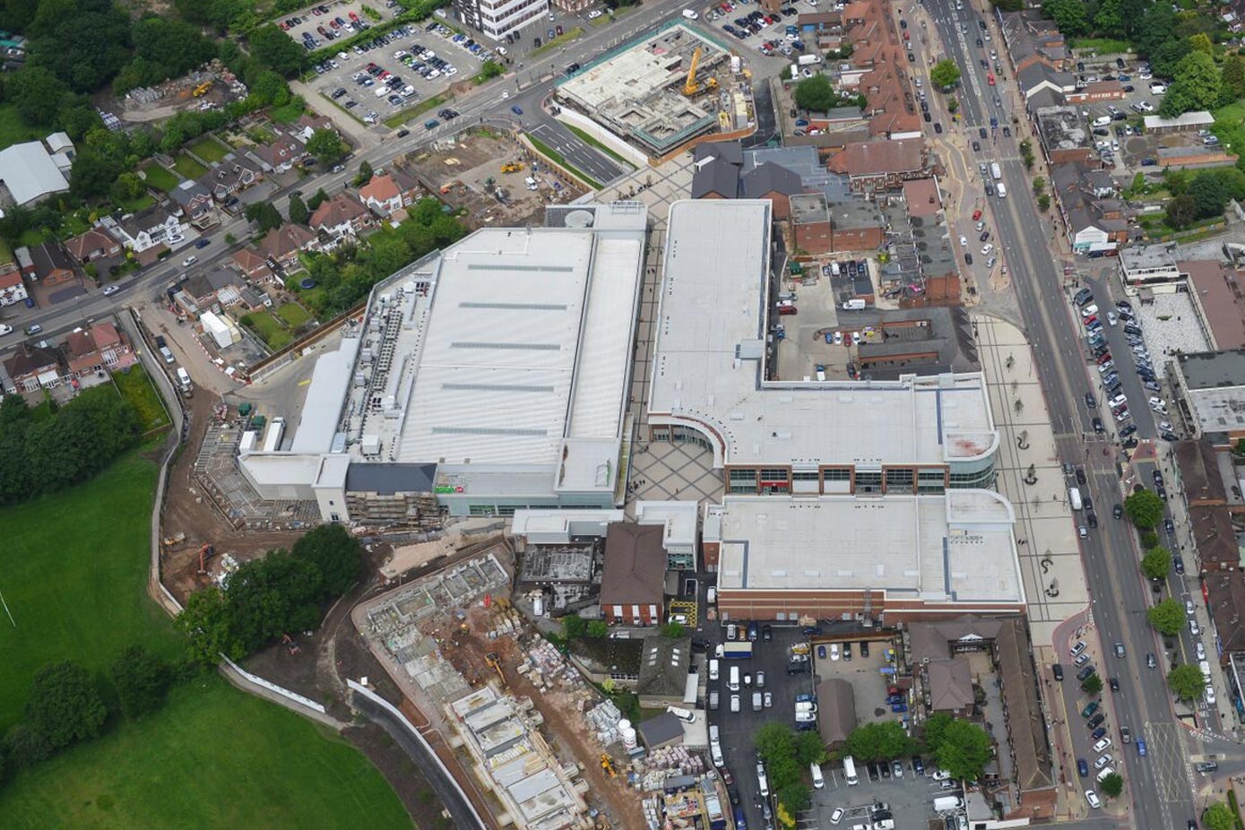 Single ply roofing at Regate Retail Centre from above