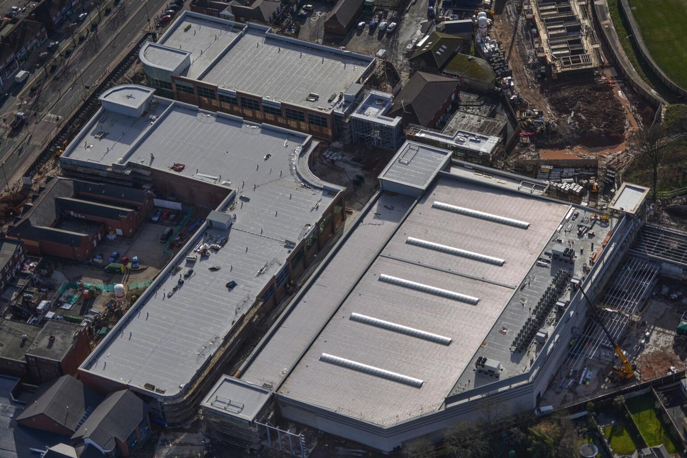 Birdseye view of a large commercial roof