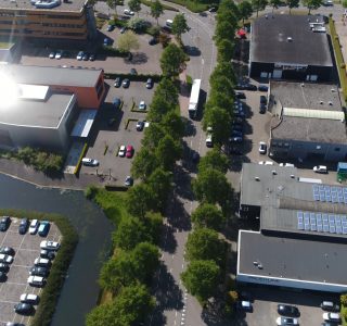 Exterior view of commercial building flat roofs